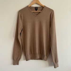 J.Crew V-Neck Tan Cotton Cashmere Slim Fit Sweater in Medium